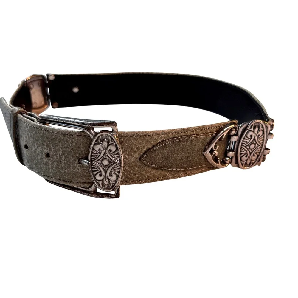 Vintage‎ Western Concho Belt Women S/M Silver Filigree Buckle Snakeskin Boho
